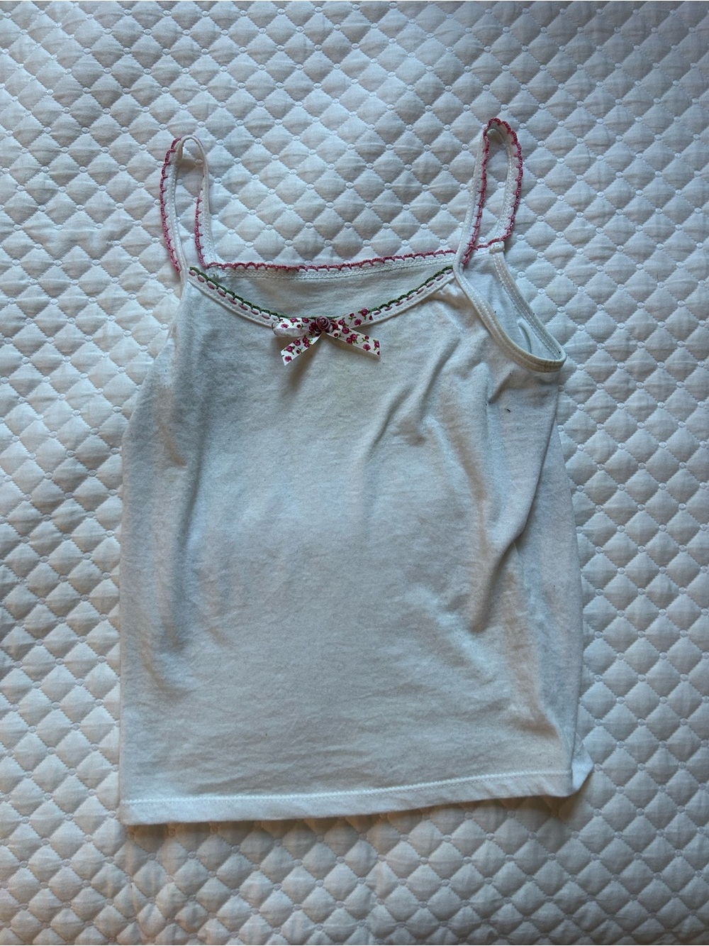 White Floral-Trim Cami Tank Top Handmade - Picture 2 of 2